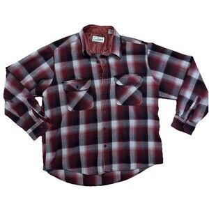 Vintage Sears Roebuck Wool Blend Flannel Shirt Mens XL  Plaid Button Up Red Gray